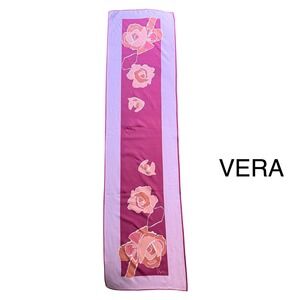 Vera Neumann Scarf Floral Roses Pink Purple Silk Blend oblong designer Scarf